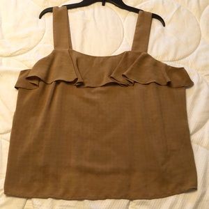 Nine West brown tank with grid pattern and ruffle top
